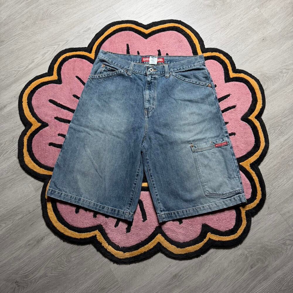 Vintage Y2K Guess Jeans Multipocket Loose Fit Stone Wash Denim Jean Shorts Sz 36
